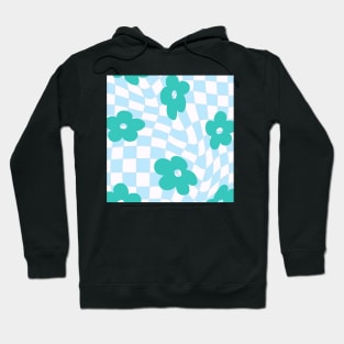 groovy pinterest checkered abstract blue flower print Hoodie